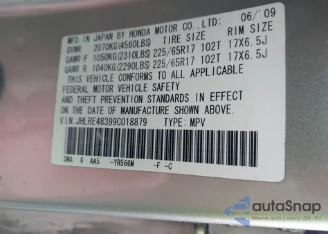 2009 Honda Cr-V Lx из США, поврежденный, VIN JHLRE48399C018879